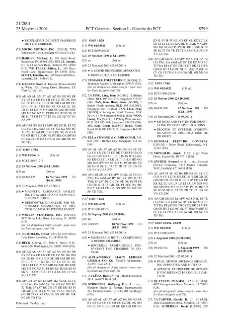 PCT/2001/21 : PCT Gazette, Weekly Issue No. 21, 2001 - WIPO