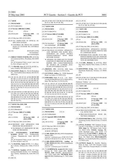 PCT/2001/21 : PCT Gazette, Weekly Issue No. 21, 2001 - WIPO