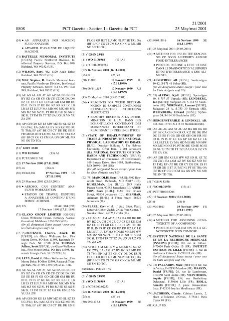 PCT/2001/21 : PCT Gazette, Weekly Issue No. 21, 2001 - WIPO