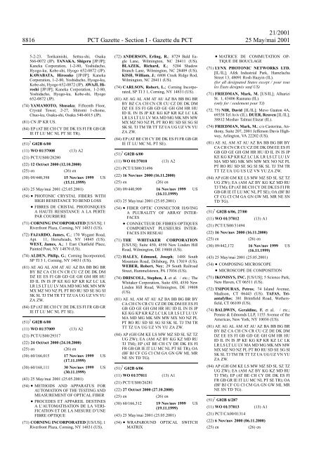 PCT/2001/21 : PCT Gazette, Weekly Issue No. 21, 2001 - WIPO