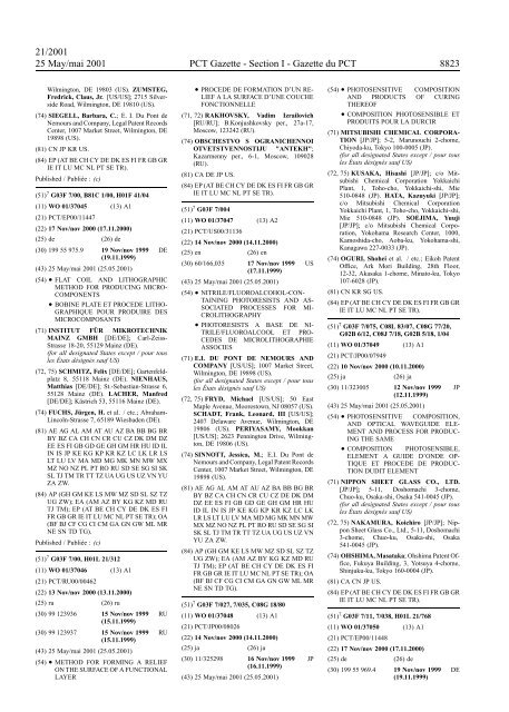 PCT/2001/21 : PCT Gazette, Weekly Issue No. 21, 2001 - WIPO