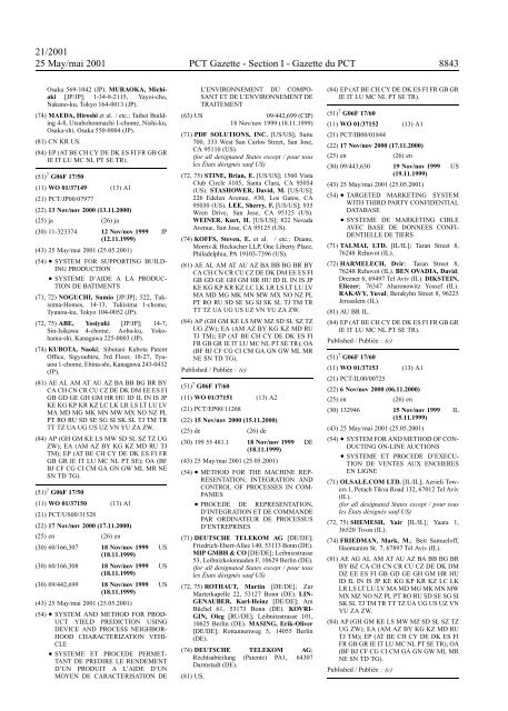 PCT/2001/21 : PCT Gazette, Weekly Issue No. 21, 2001 - WIPO