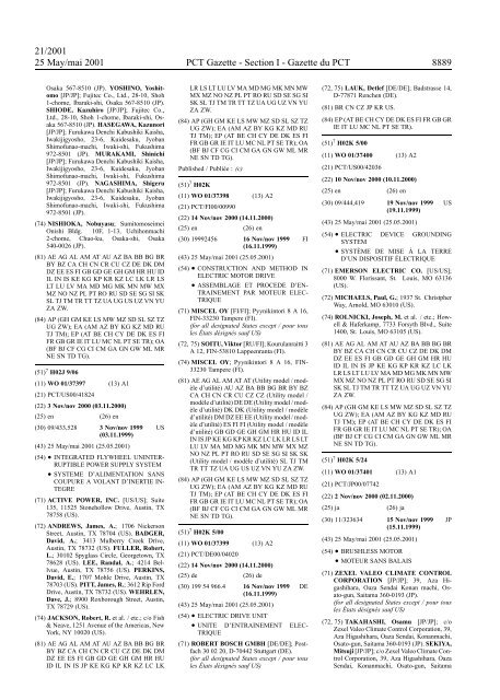 PCT/2001/21 : PCT Gazette, Weekly Issue No. 21, 2001 - WIPO