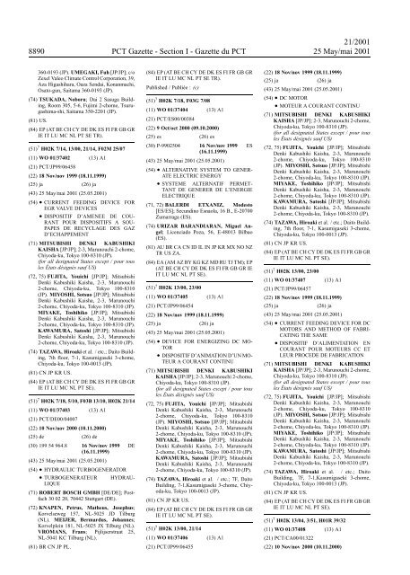 PCT/2001/21 : PCT Gazette, Weekly Issue No. 21, 2001 - WIPO