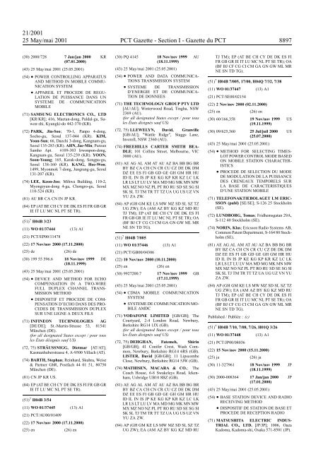 PCT/2001/21 : PCT Gazette, Weekly Issue No. 21, 2001 - WIPO