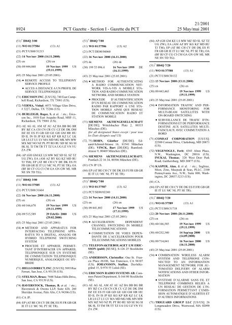 PCT/2001/21 : PCT Gazette, Weekly Issue No. 21, 2001 - WIPO