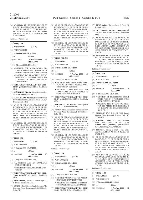 PCT/2001/21 : PCT Gazette, Weekly Issue No. 21, 2001 - WIPO