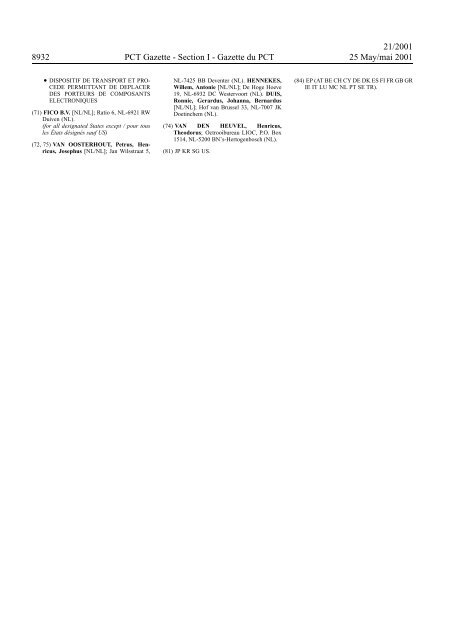 PCT/2001/21 : PCT Gazette, Weekly Issue No. 21, 2001 - WIPO