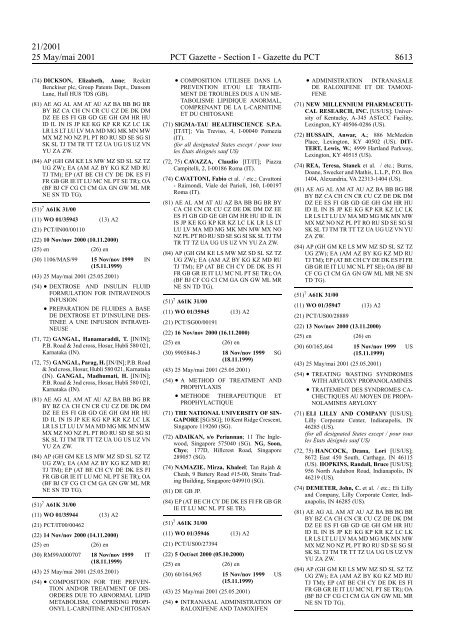 PCT/2001/21 : PCT Gazette, Weekly Issue No. 21, 2001 - WIPO