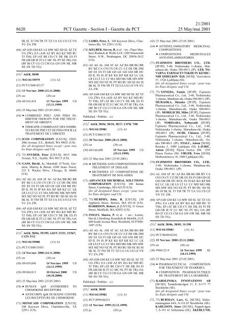 PCT/2001/21 : PCT Gazette, Weekly Issue No. 21, 2001 - WIPO