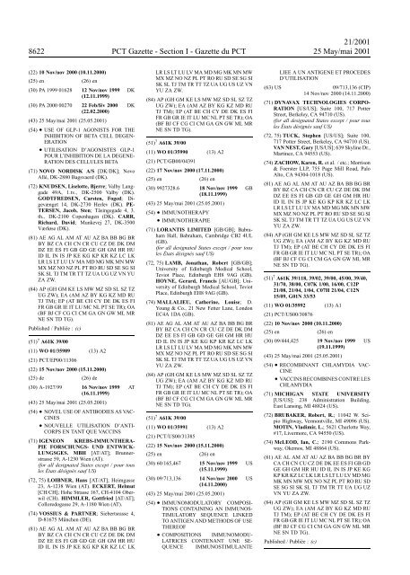 PCT/2001/21 : PCT Gazette, Weekly Issue No. 21, 2001 - WIPO