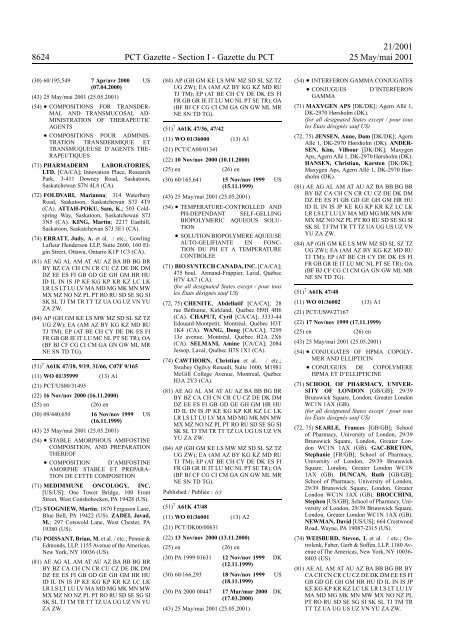 PCT/2001/21 : PCT Gazette, Weekly Issue No. 21, 2001 - WIPO