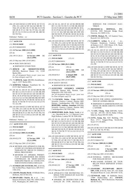 PCT/2001/21 : PCT Gazette, Weekly Issue No. 21, 2001 - WIPO