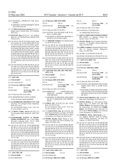 PCT/2001/21 : PCT Gazette, Weekly Issue No. 21, 2001 - WIPO