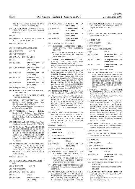 PCT/2001/21 : PCT Gazette, Weekly Issue No. 21, 2001 - WIPO