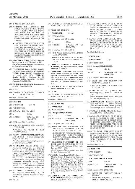 PCT/2001/21 : PCT Gazette, Weekly Issue No. 21, 2001 - WIPO