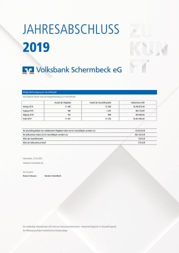 Volksbank Schermbeck eG Jahresabschluss 2019