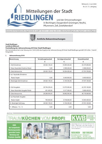 Amtliches Mitteilungsblatt Riedlingen 03.06.2020