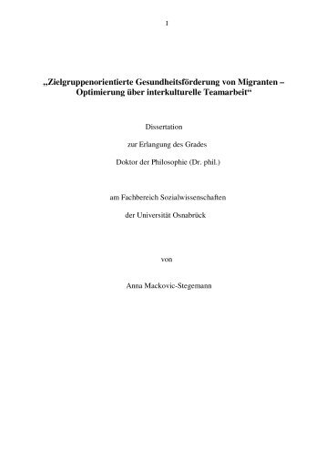 Zielgruppenorientierte Gesundheitsförderung von Migranten ...