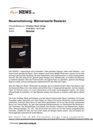 PDF :: fair-NEWS.de :: Neuerscheinung: Männersache Rasieren