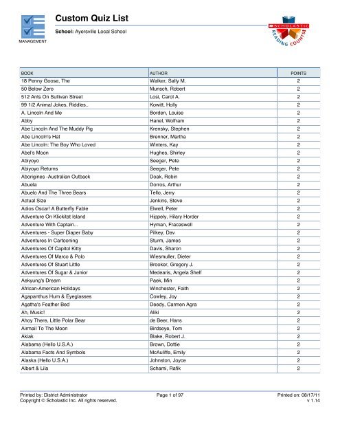 Custom Quiz List - Ayersville Local Schools