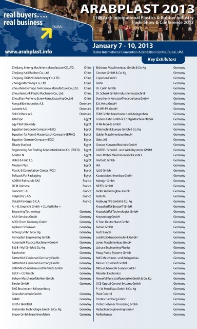 key exhibitors so far - Arabplast