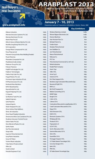 key exhibitors so far - Arabplast