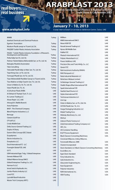 key exhibitors so far - Arabplast