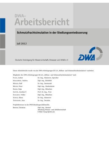 Schmutzfrachtsimulation in der Siedlungsentwässerung - DWA