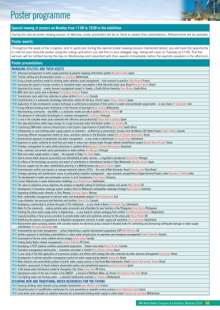 Poster programme - IWA World Water Congress & Exhibition