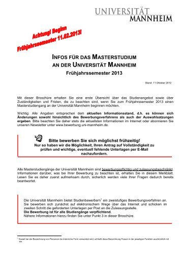 INFOS FÜR DAS MASTERSTUDIUM AN DER UNIVERSITÄT ...