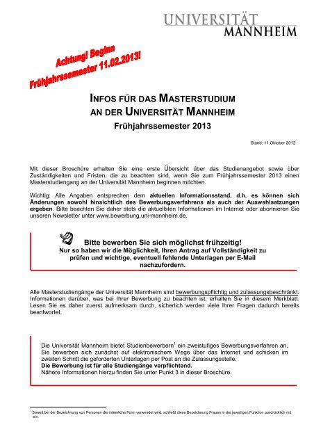 INFOS FÜR DAS MASTERSTUDIUM AN DER UNIVERSITÄT ...