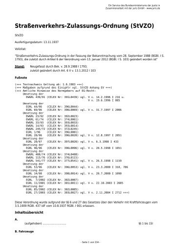 Straßenverkehrs-Zulassungs-Ordnung (StVZO)
