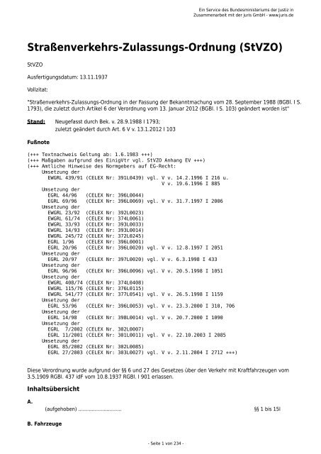 Straßenverkehrs-Zulassungs-Ordnung (StVZO)