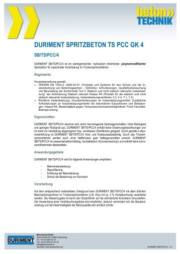 DURIMENT SPRITZBETON TS PCC GK 4 - Betontechnik