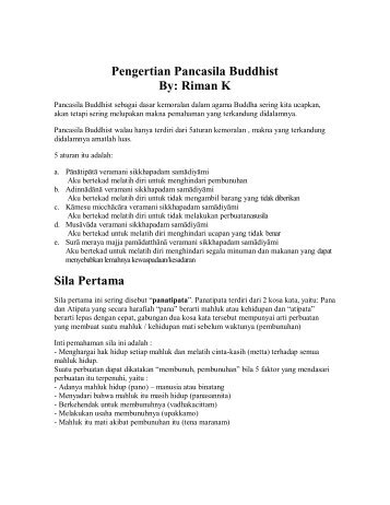 Pengertian Pancasila Buddhist By: Riman K Sila Pertama