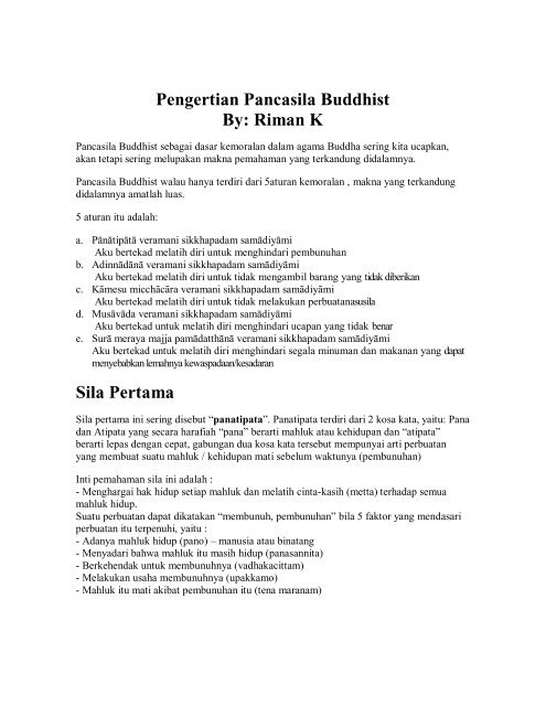 Pengertian Pancasila Buddhist By: Riman K Sila Pertama