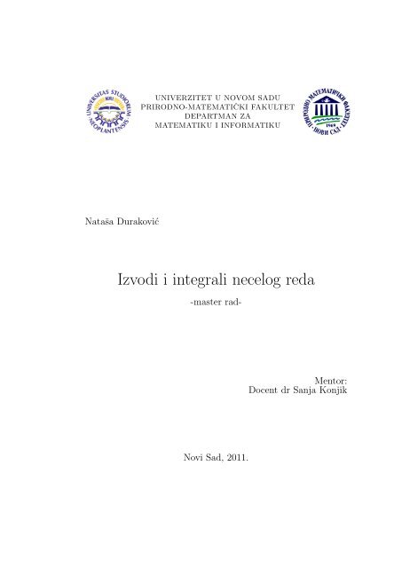 Izvodi i integrali necelog reda - Dobrodošli na Departman za ...