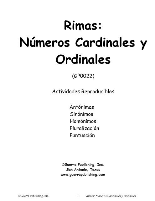 Rimas Numeros Cardinales Y Ordinales Guerra Publishing
