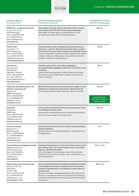 EXHIBITORS LIST AUSSTELLERVERZEICHNIS - BFT International