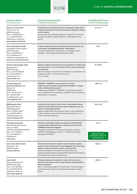 EXHIBITORS LIST AUSSTELLERVERZEICHNIS - BFT International