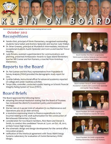 Board Briefs - Klein Independent School District