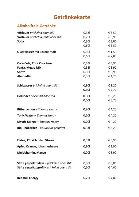 Getränkekarte Restaurant-Hermann