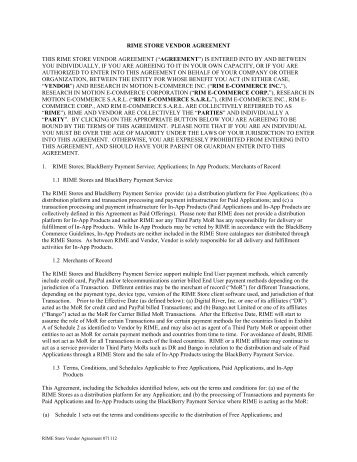 rime store vendor agreement this rime store vendor ... - BlackBerry