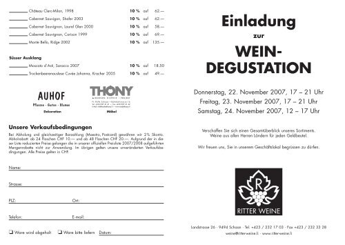 Einladung WEIN- DEGUSTATION - Ritter Weine AG