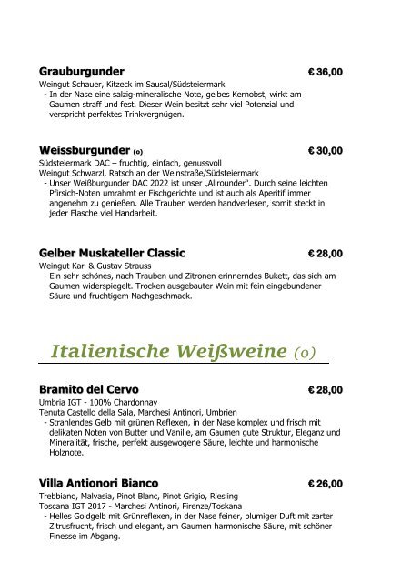 Weinkarte Restaurant Hermann