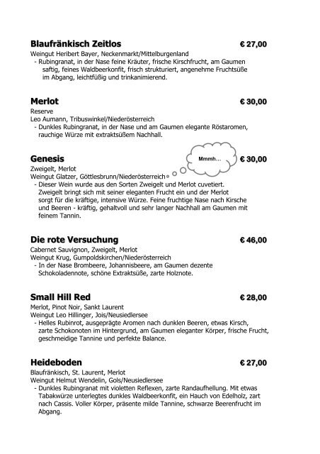 Weinkarte Restaurant Hermann