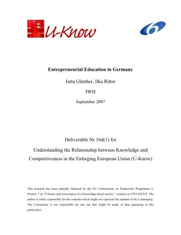 Entrepreneurial Education in Germany Jutta Günther, Ilka Ritter IWH ...