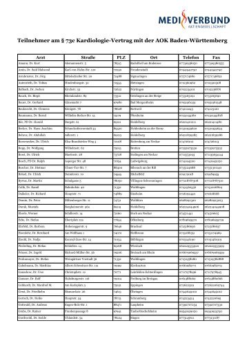 Teilnehmer am § 73c Kardiologie-Vertrag mit der AOK Baden ...