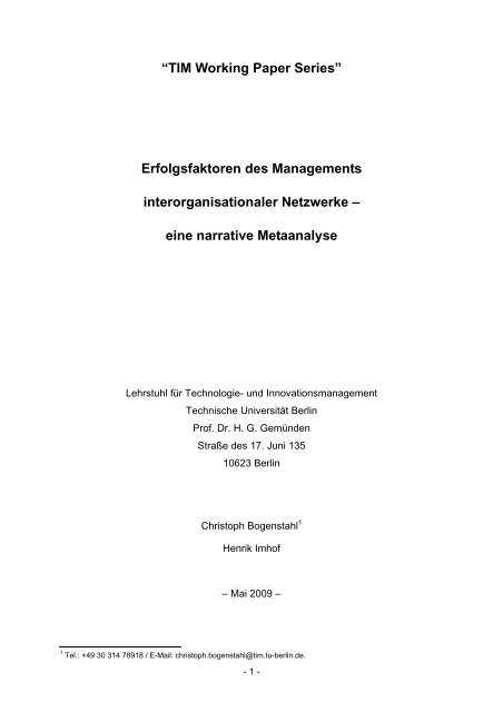 Erfolgsfaktoren des Managements interorganisationaler Netzwerke